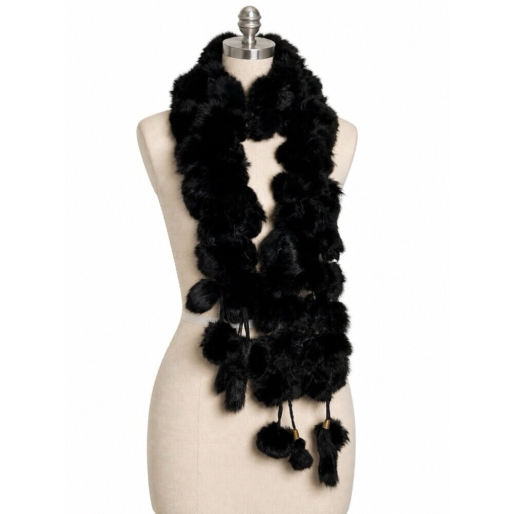 Belle Fare Hoya knitted rex rabbit ruffle scarf real fur